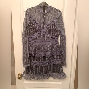 Self-Portrait Blue-Grey Lace Mini Dress - Size 8